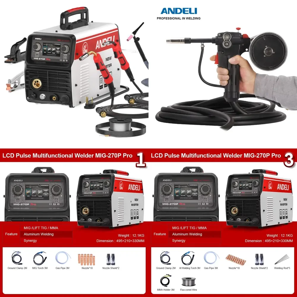 【2026 Hot Selling】 ANDELI 220V MIG Welding Machine LCD Screen Double Pulse MIG Lift TIG MMA Spool Aluminum Welding DC