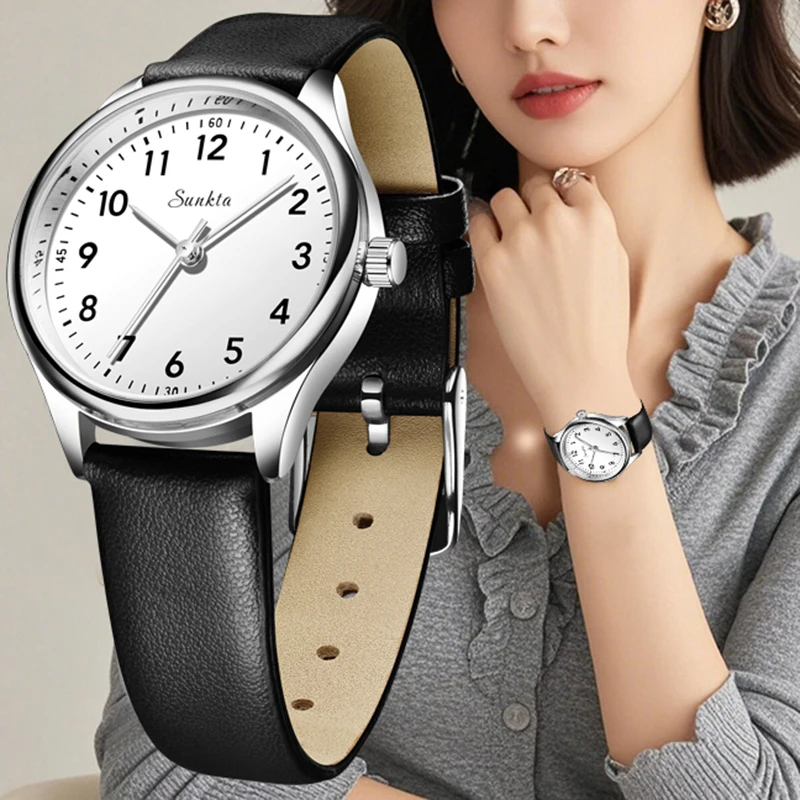 LIGE Simple Women Fashion Black And White Design Ladies' Quartz Watch Casual Leather Strap Waterproof Female Bracelet Gift Clock