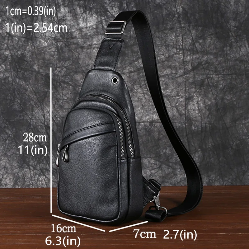 Bolsa Peito de Couro Masculina Bolsa tiracolo de couro real, bolsa de ombro clássica, camada principal, casual, retrô, juvenil, tudo em um