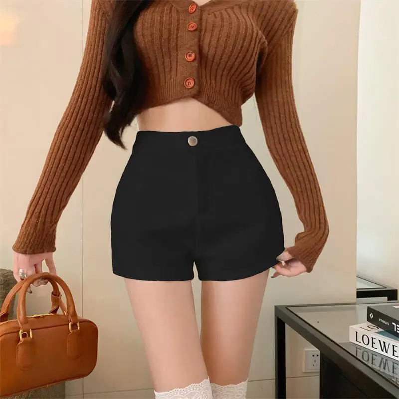 High Waist Wide Leg Tweed Shorts Women's Casual Autumn Winter Fashion Small Fragrance Style Short Pants XS Heightening