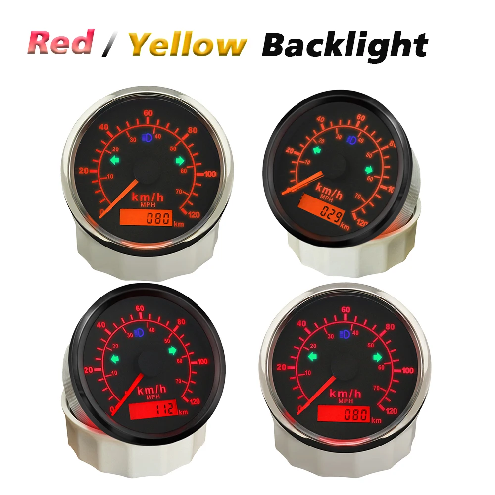 

Rhaxel 85mm GPS Speedometer 0-120KM/H 0-70MPH with Total Mileage with Red Yellow Backlight 12V 24Volts for Trucks Yachts
