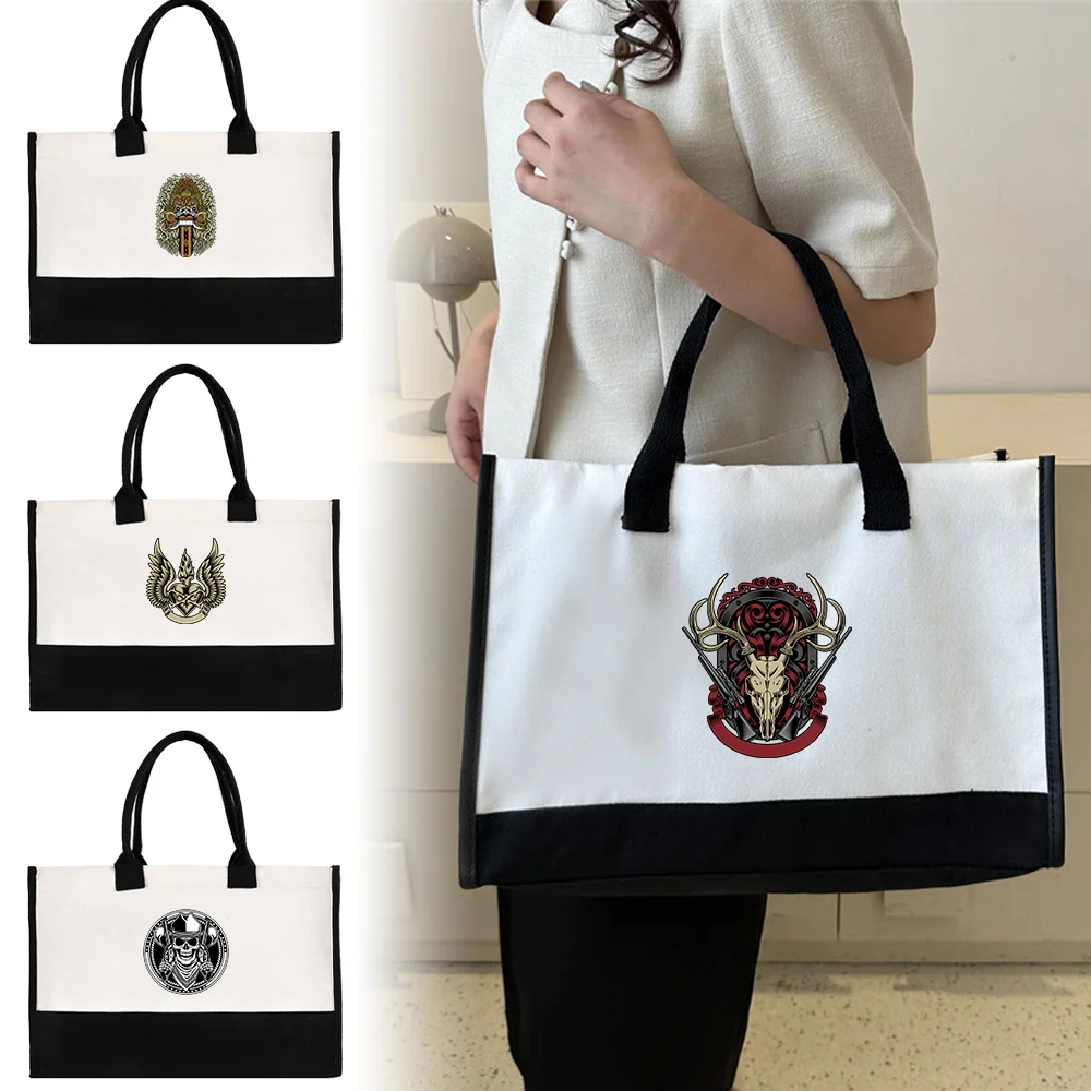 

New Portable Women's Handheld Shopping Bag Reusable and Environmentally Friendly Jute Shopping Skull Series Printing Pattern