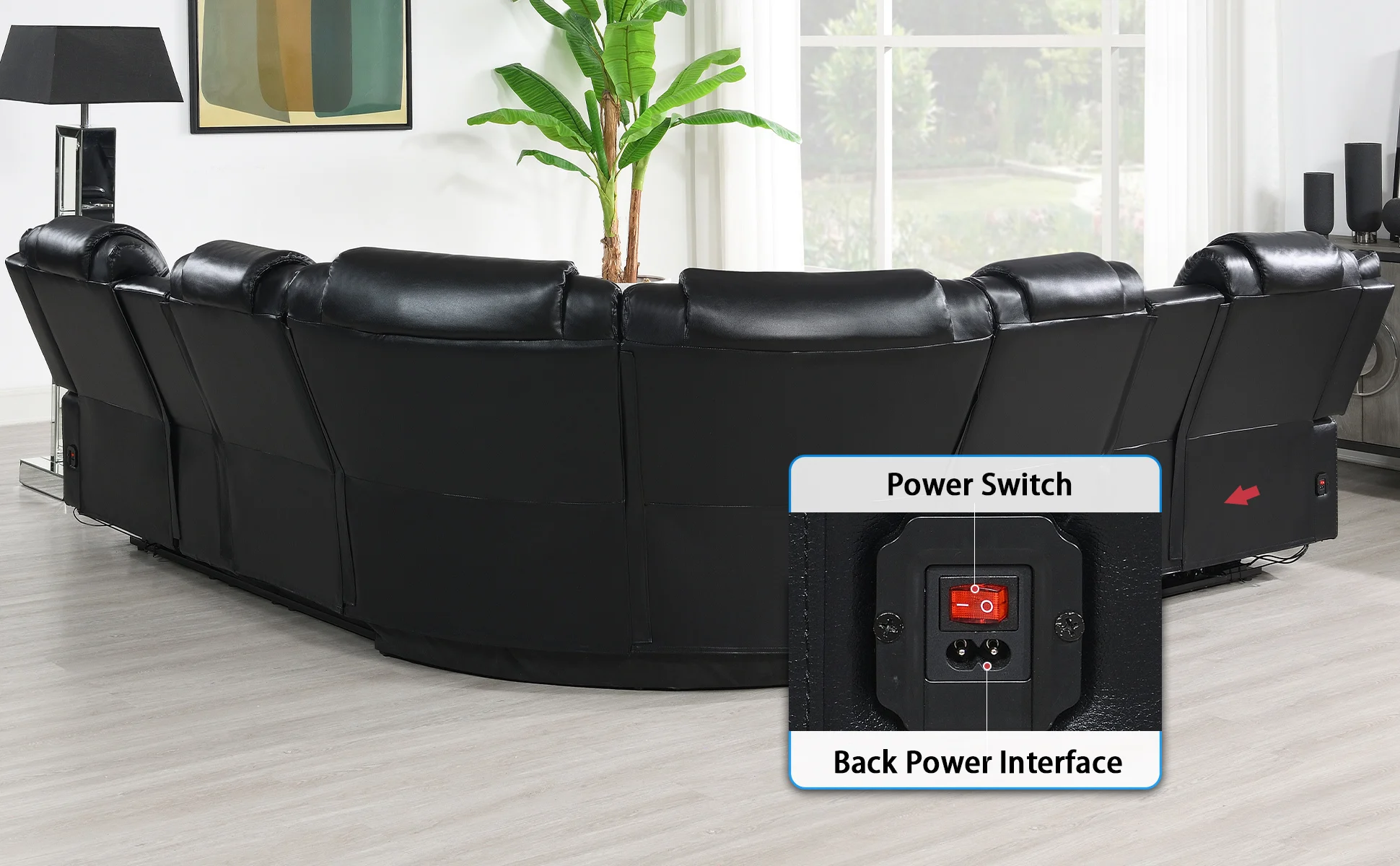 エアレザーリクライニング電動コーナーソファセット（スピーカーとLED付きセクショナル機能ソファ、リビングルーム家具）