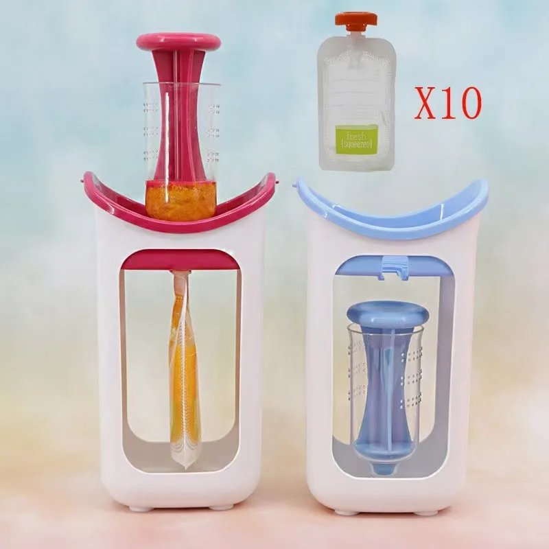 

New Baby Fruit Compote Filling Station With 10pcs Food Dispenser Bags Kids Fruit Squeezes Stations Baby Food Dispenser Machine