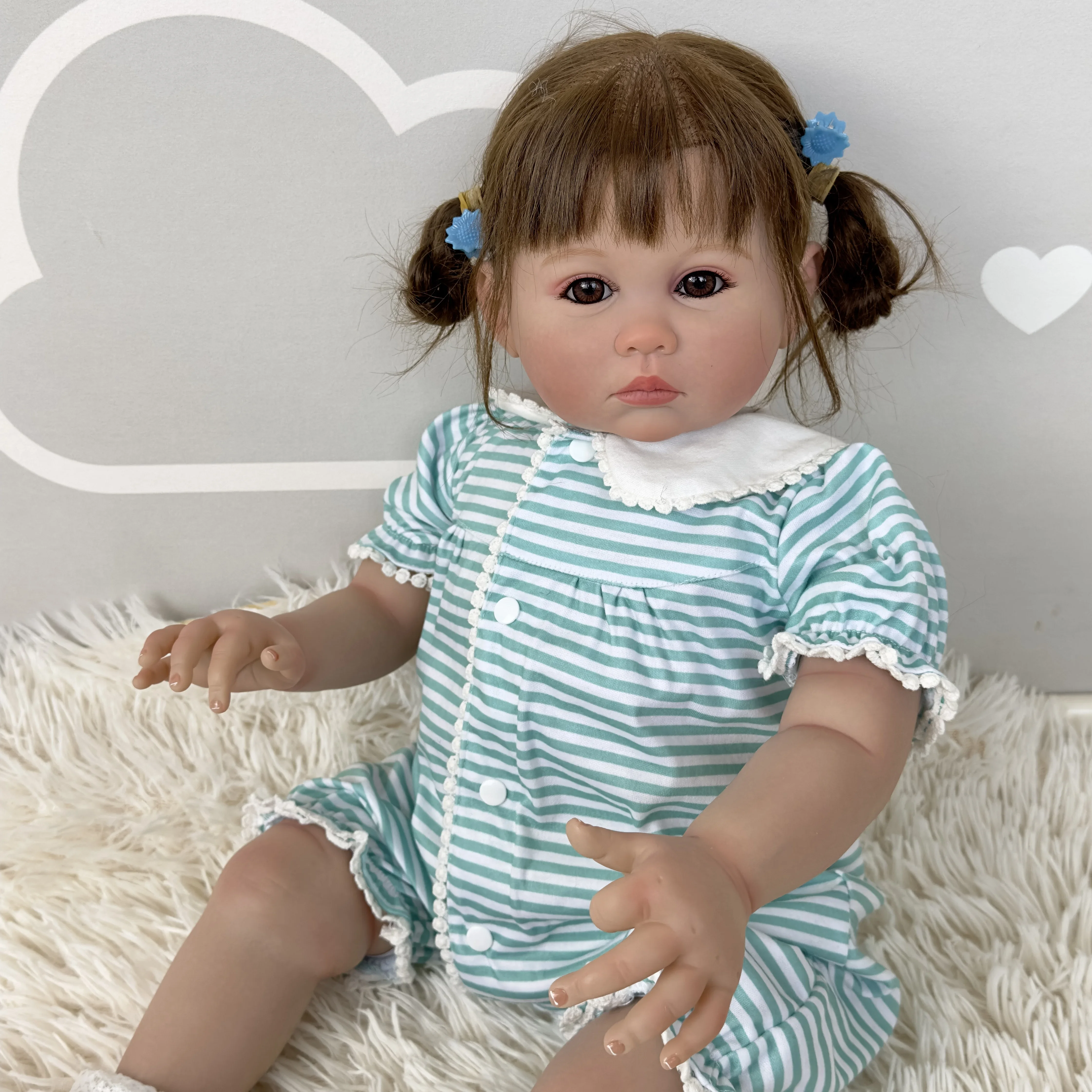 

24inch Julieata Reborn Toddler Girl Soft Cloth Body Rooted Hair High Quality Hand Painted Doll 3D Skin Collectible Art Doll