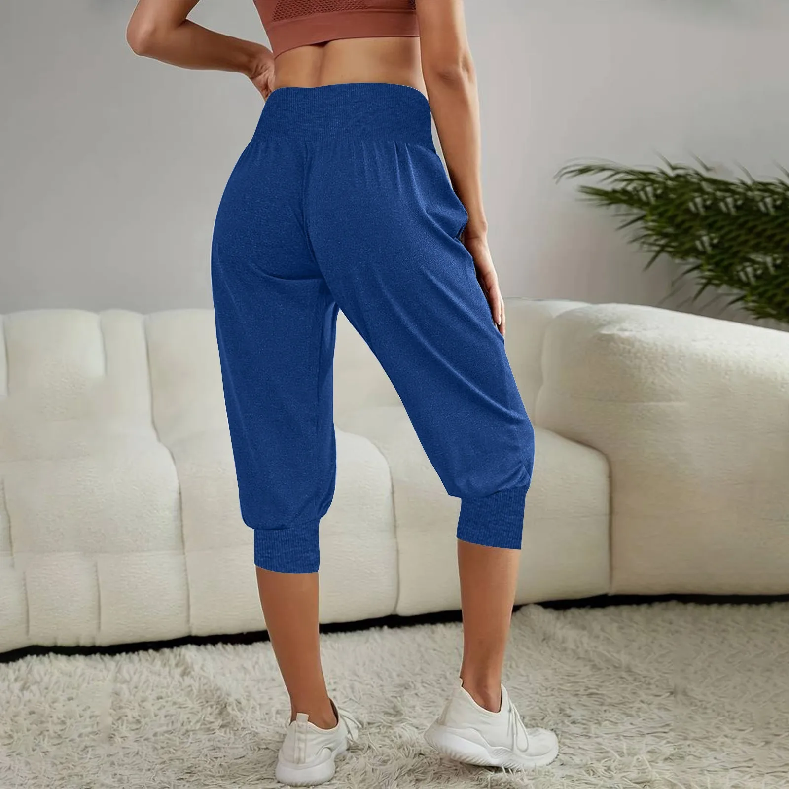 

Summer Fashion Imitation Cotton Solid Color High Waist Temperament Harem Leggings Pants Business Casual Pants for Women Print