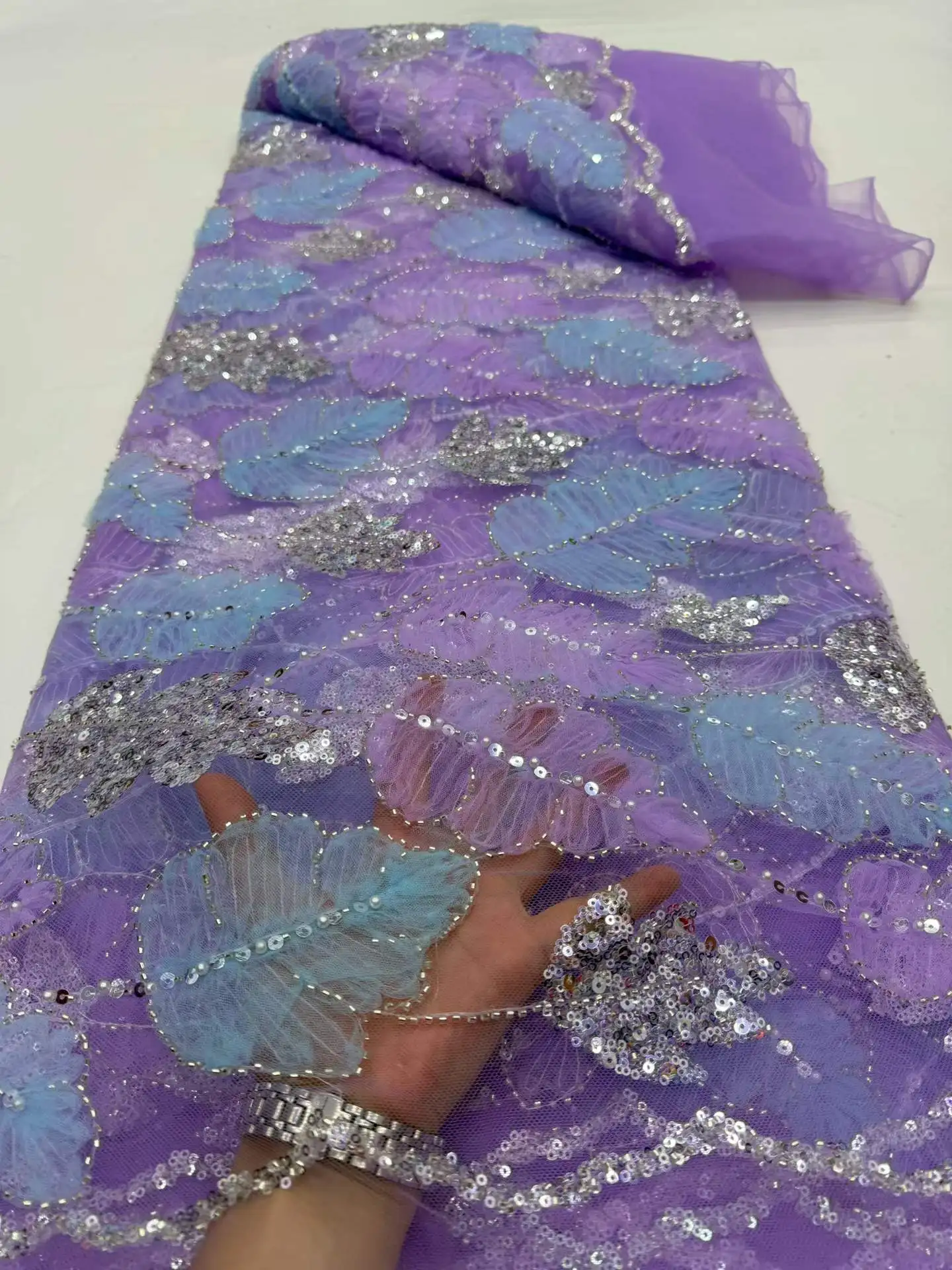 

2026 High Quality Newest African Groom Beaded Lace Fabric Royal French Sequin Lace Fabric for Women's Wedding Evening Gowns