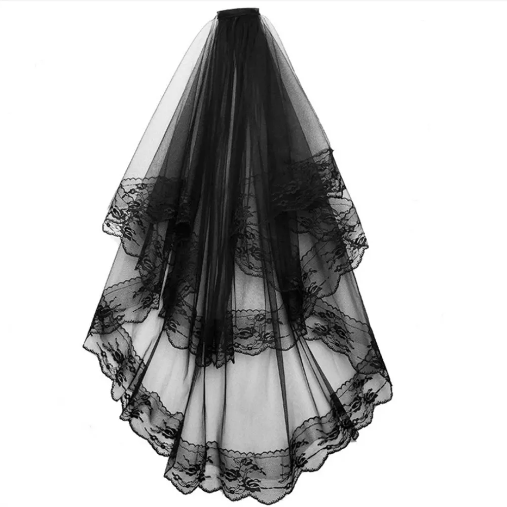 

Women Two Layers Lace Bridal Wedding Veil Black White Wedding Veils with Comb Bridal Veils Cosplay Costume Hair Accessories