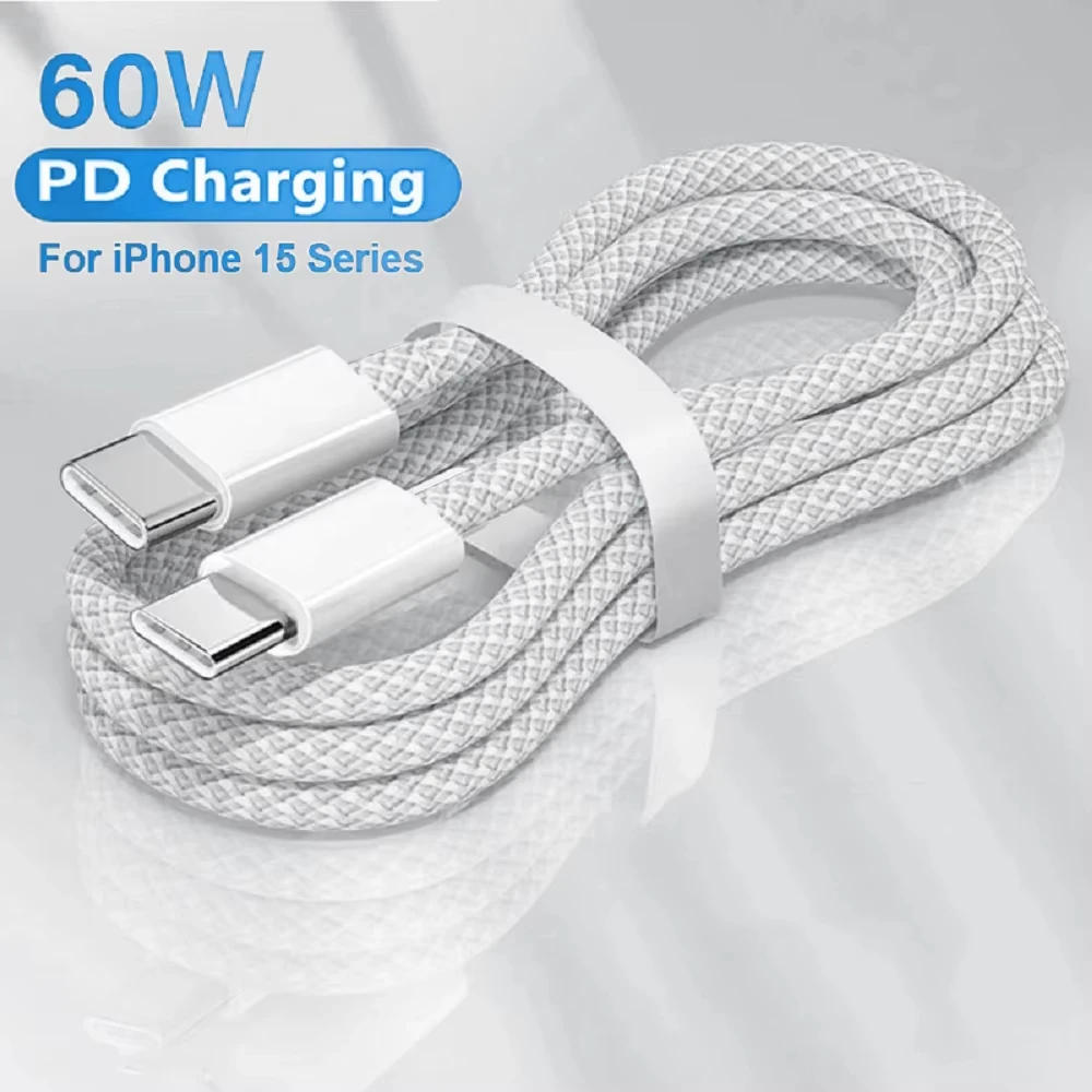 

60W PD Fast Charging USB C to Type C Cable Braided Mobile Phone Charger Cord for iPhone 15 16 17 por max Android Samsung Xiaomi