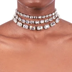 XSBODY Large Rhinestone Necklace Statement Jewelry for Women Christmas Party Gifts Multi Row Crystal Collar Choker Necklace
