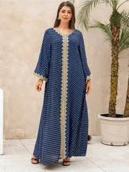 Eid abito da festa musulmano per donna scollo a V Abaya manica lunga arabo Dubai Jalabiya abiti caftano abiti Largos abito lungo 2024