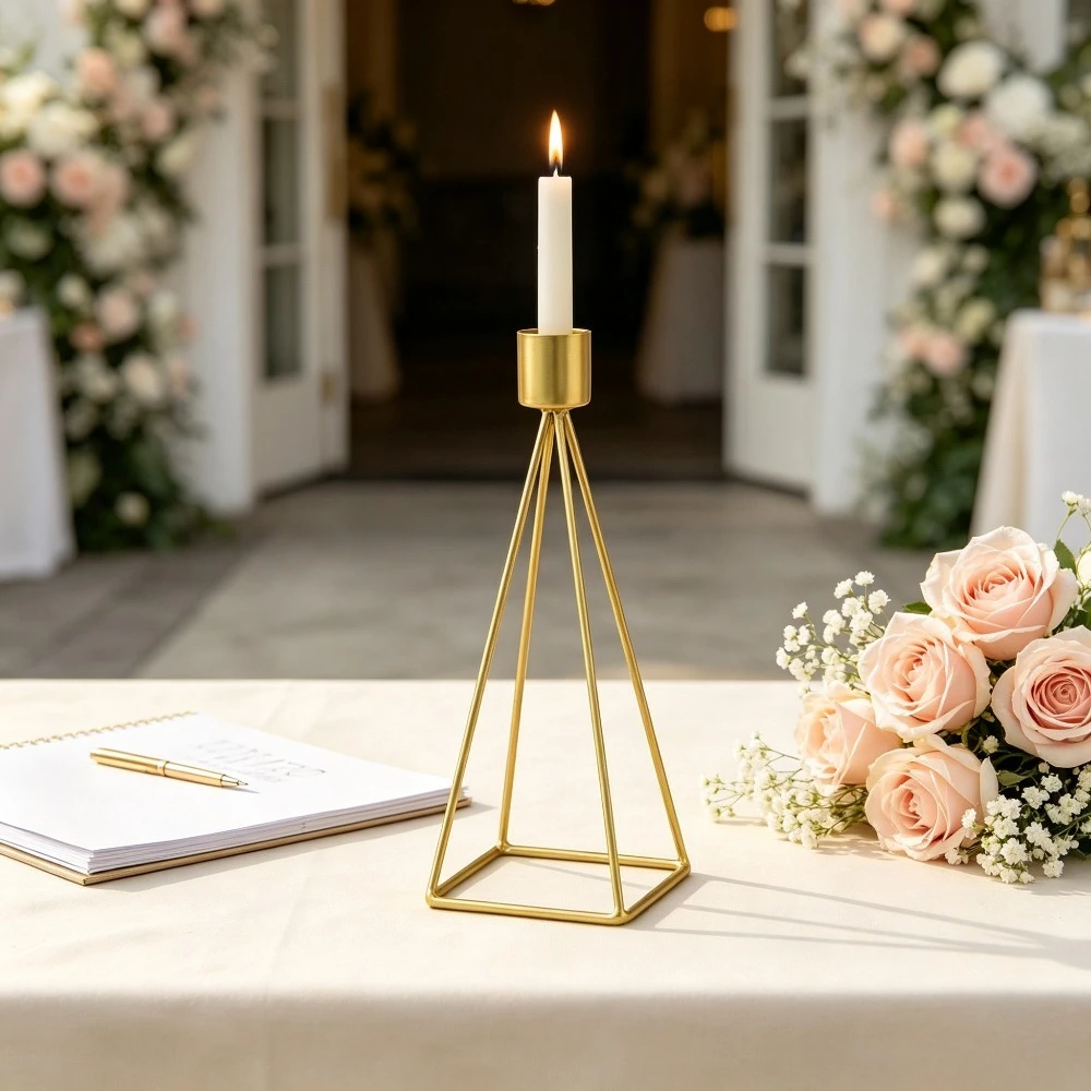 Modern Geometric Metal Taper Candle Holders Black Gold Wire Frame Candlestick For Wedding Table Home Dining Decor