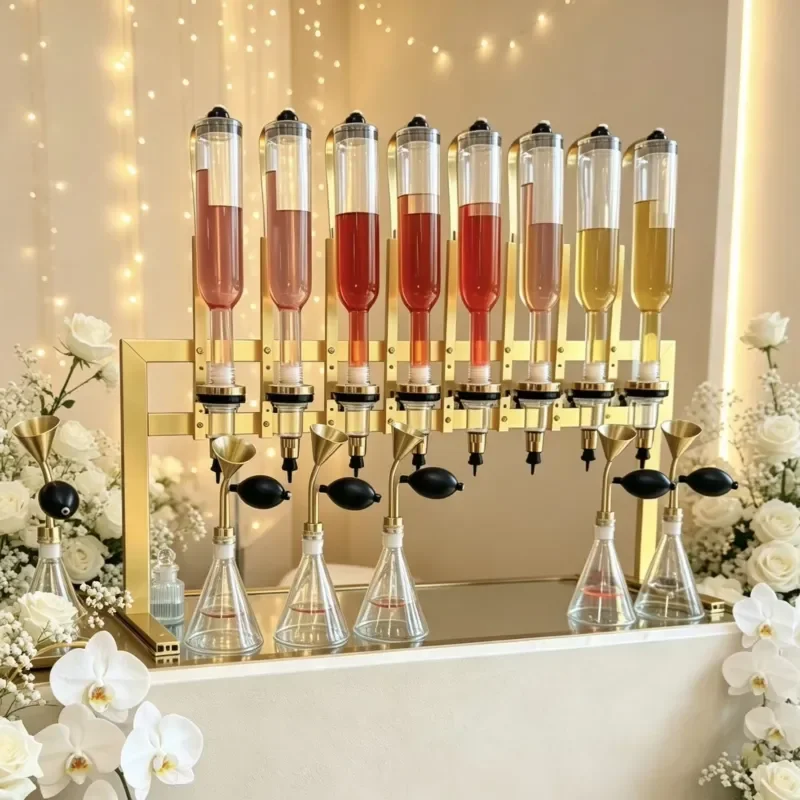 Customized Gold Frame 8 Head Wedding Perfume Bar for Fragrance Retail Display Carts and Brand Activation Events