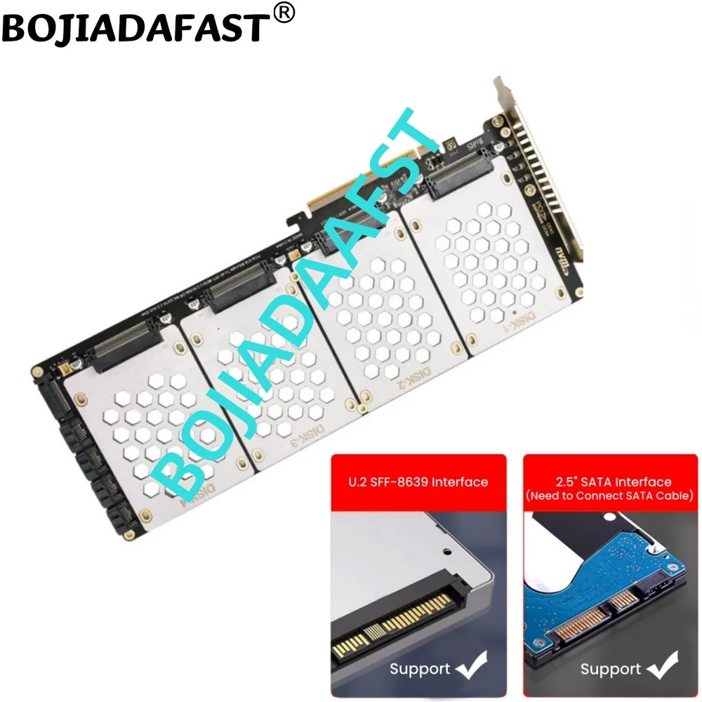 PCI-E 4.0 16X PCIe X16 To 4 x U.2 SFF-8639 U2 NVME & 2.5\