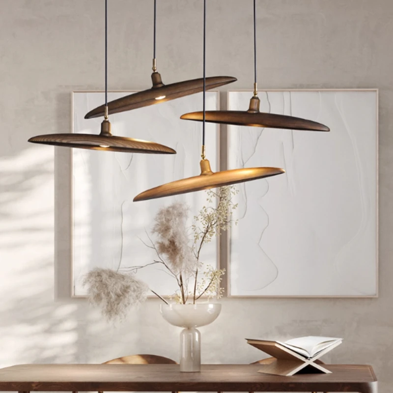 

Современный минималистский художественный дизайн, светодиодная люстра ваби-саби, подвесной светильник из цельного дерева, украшение для дома, комнаты для столовой, бара, светильник