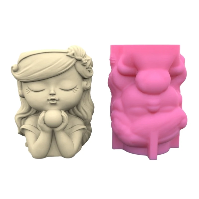 

Wishing Girl Flower Pot Silicone Mold Plaster Molds Candle Holder