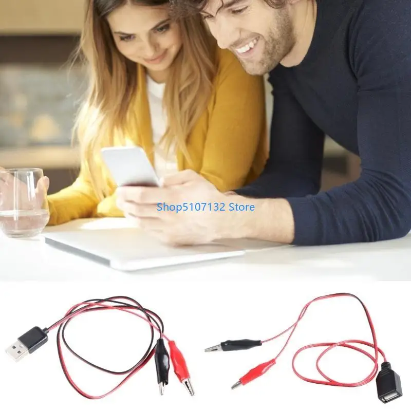 87HD USB To Two Clips Connector Cable 5V/1.5A Output Test Cord For Various 5V Appliances, 60cm Long