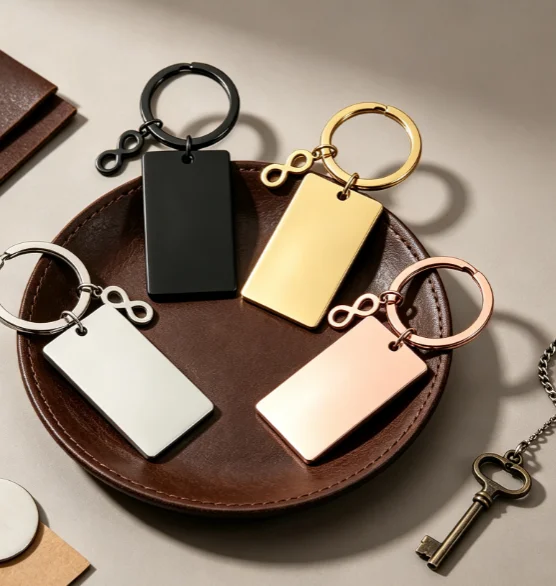 Custom LOGO Stainless Steel Rectangle With Infinity Pendant Keychain Laser Car Keyring Personalized Key Chains Ring Blank Gift