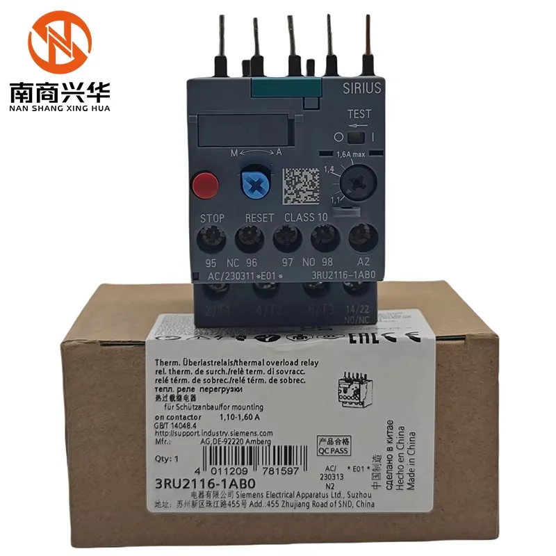 New Original 3RU2116-1AB0 Thermal Overload Relay 1.1-1.6A Motor Protection S00 Class 10 Attached To The Contactor