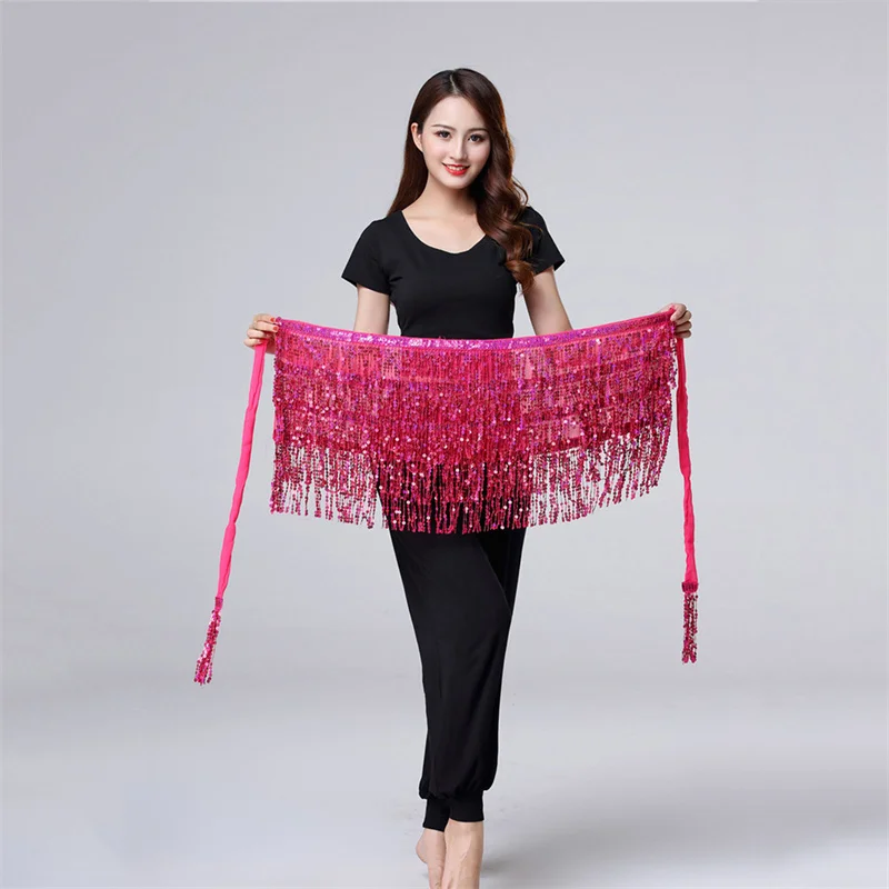 Dance Hip Skirt Sequins Fringe Skirt Tassel Lady Women Belly Dance Hip Scarf Accessories Rave Skirt For Women  Adult Dance Wear