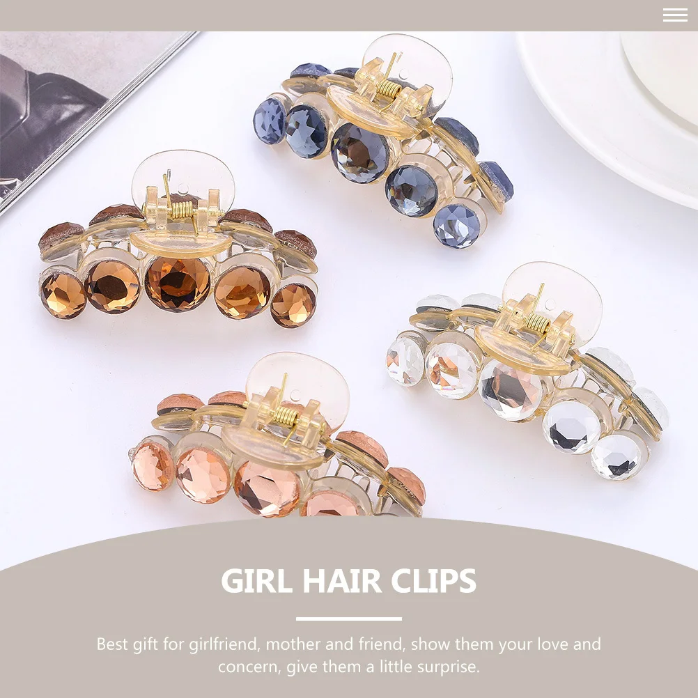 

4pcs Crystal Clamps Delicate Grip For Daily Office Party Use Fashion Hair Fixing Clips Girls Hairgrip Hair Decor Clip