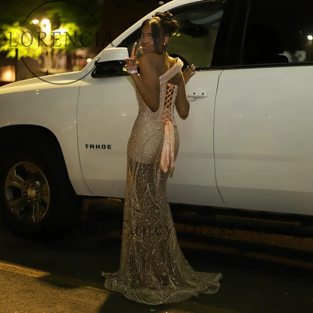 Elegant Sparkly Sequin Prom Dresses One Shoulder Glitter Mermaid Wedding Party Gowns Customized Side Slit vestidos de festa