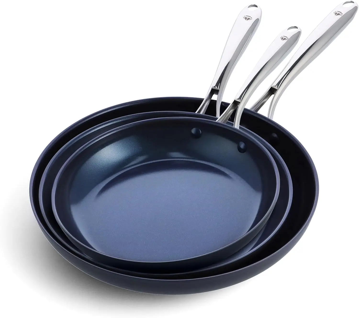 

Set of 3 Hard Anodized Nonstick Pans, Stainless Handles, Dishwasher Safe