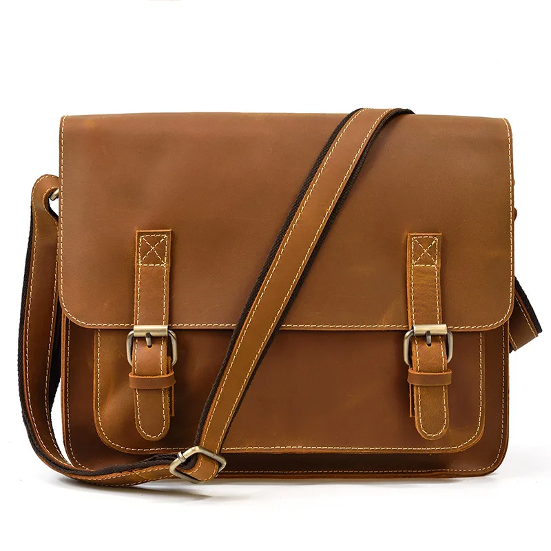 Classic Design Leather Shoulder Bag Vintage Crossbody Bag Men Male Boy School Bag Hot Selling Sling Bag For A4 Books