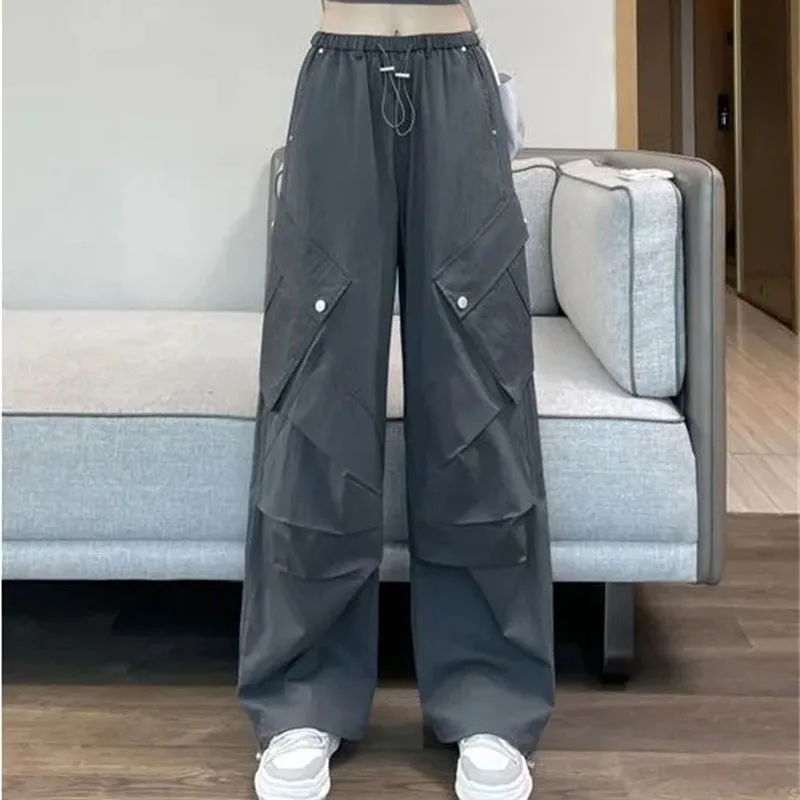 Female High Waist Loose Wide-leg Trousers Summer Lady Fashion Ice Silk Pantalons Korean Women Casual Sports Quick-dry Work Pants