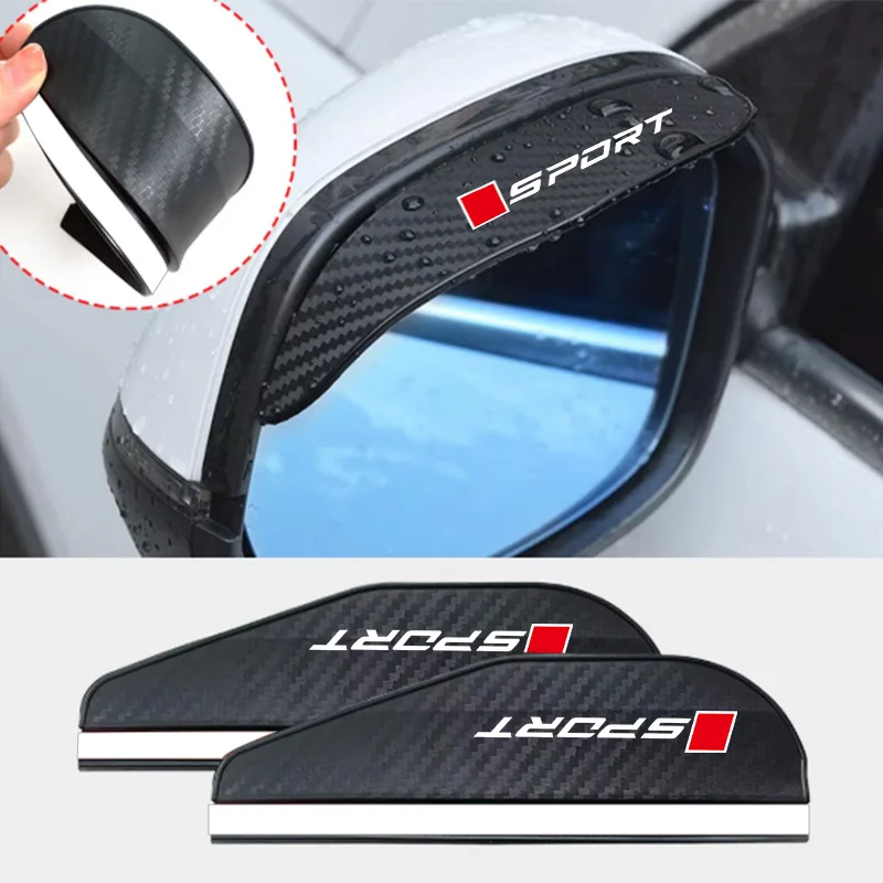 Car Rearview Mirror Carbon Fiber Pattern Rain-Proof Visor with White Edge Square Red Sports Reflector, Rain and Dust Shield, Widened Modification Accessory