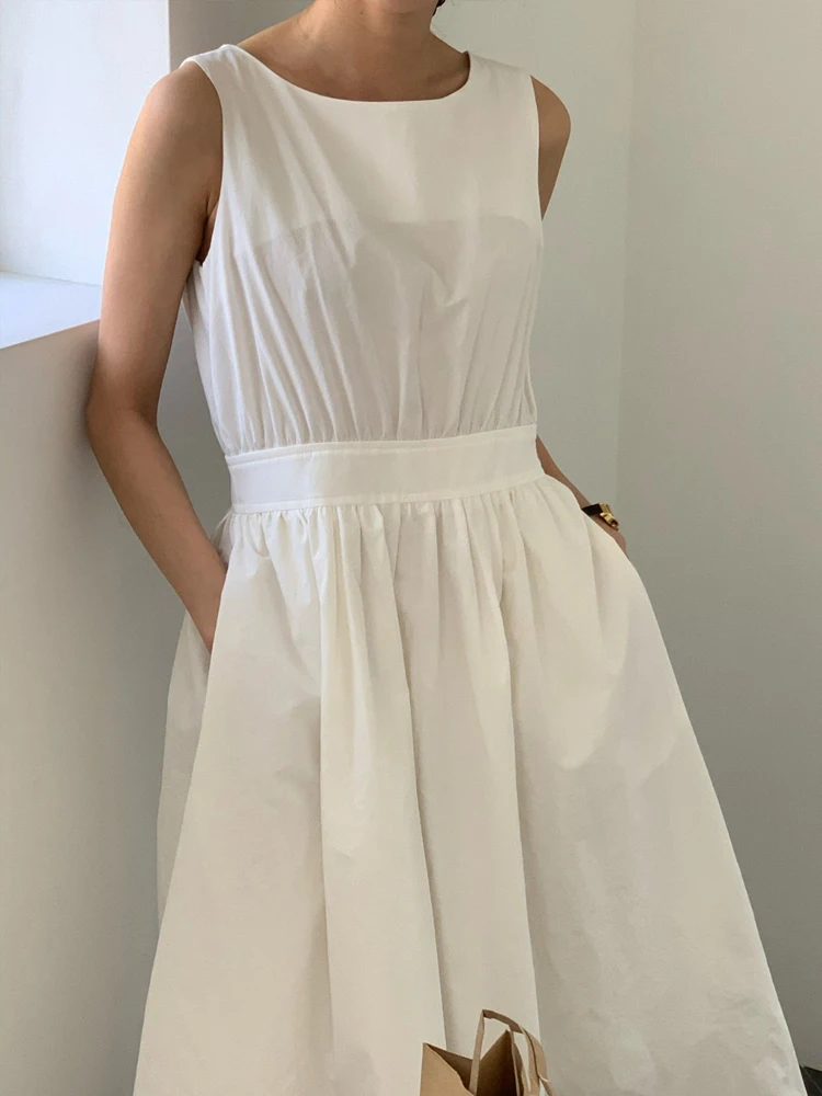 

Chic Korean Sle Summer New Ba Single Button Small Design Fre Svel Versatile Dr High Waist A-Line Midi Dr
