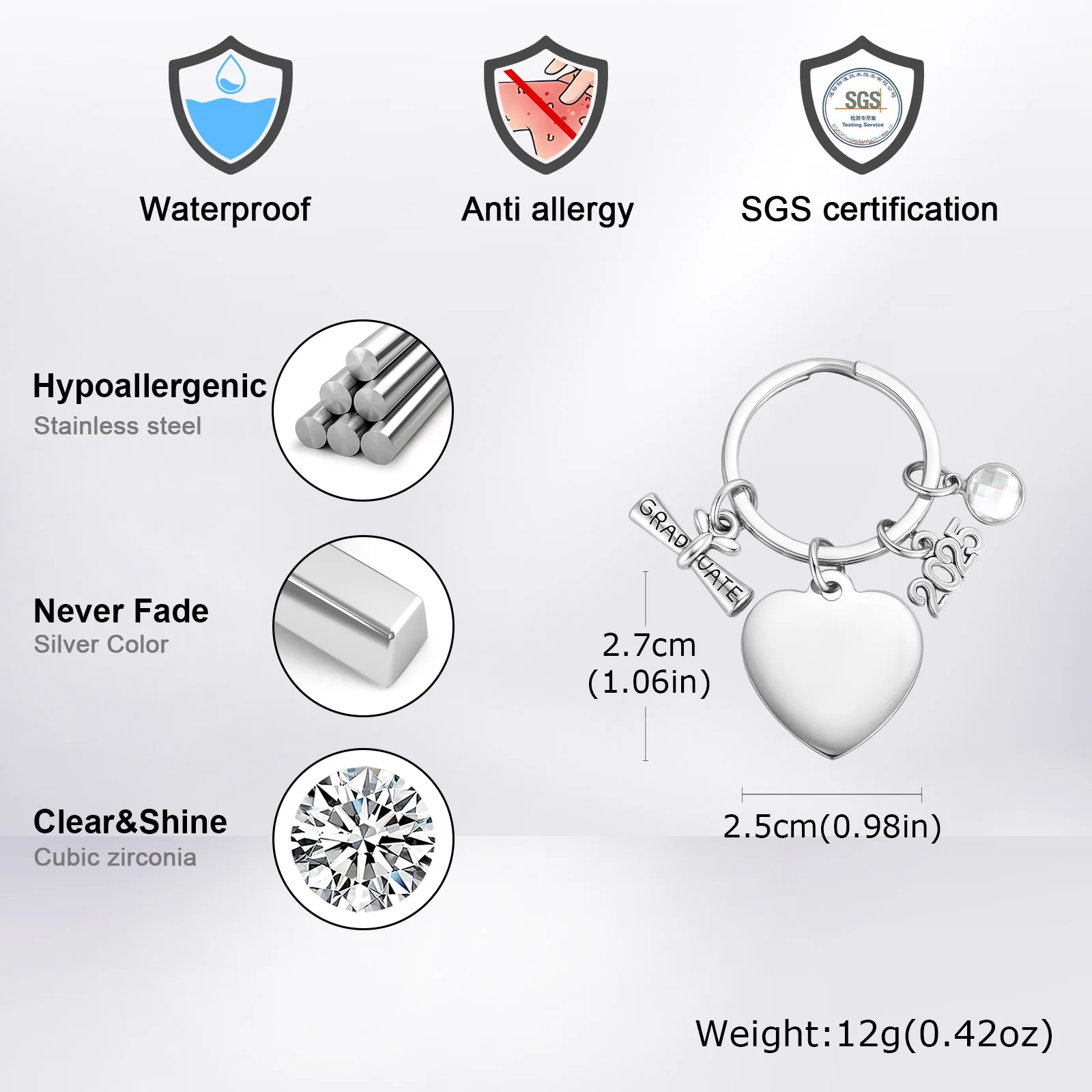 2025 卒業シーズン ステンレススチール ハート キーホルダー 卒業ギフト 女性 男性 パーソナライズされたカスタムテキスト名キーホルダー