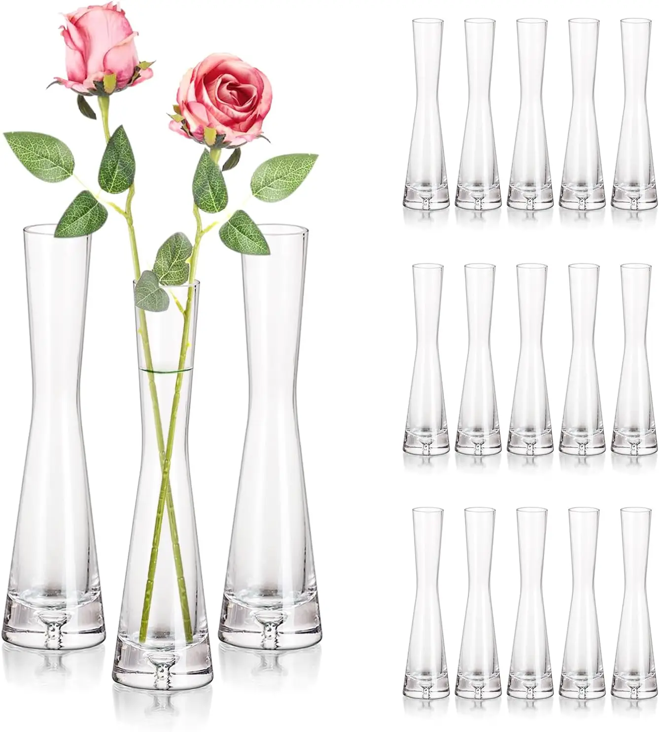 

18 Pack Glass Bud Vases for Centerpieces, Handmade Modern Clear Small Single Flower Vases, Slim Minimalist Floral Decor for Home Wedding Party Table, 7.87"
