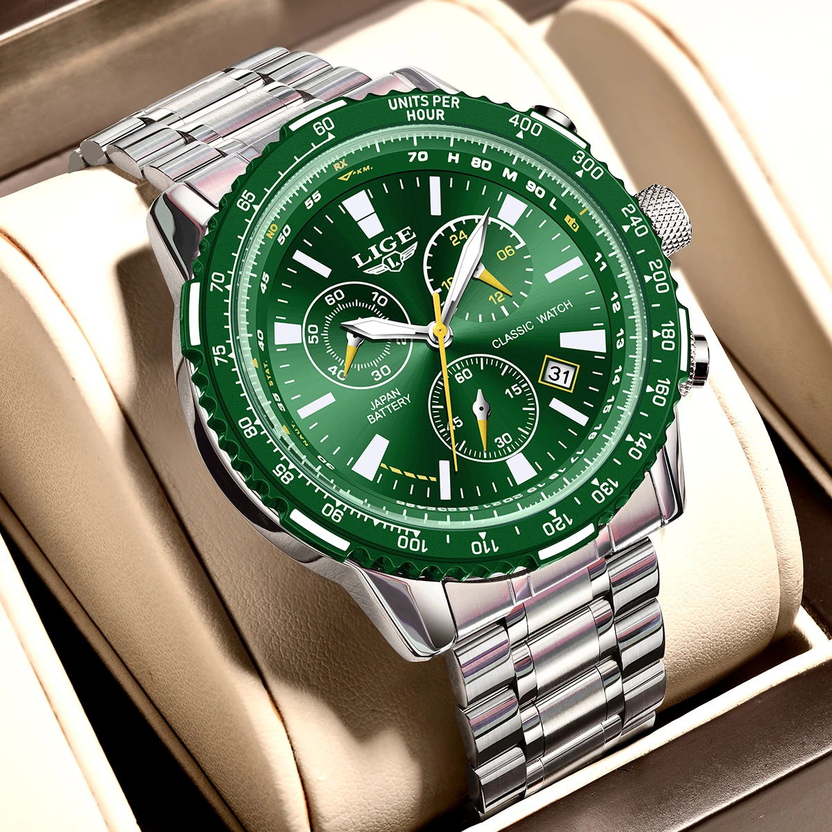 LIGE Big Dial Man Wristwatch Alloy Strap Quartz Watch for Man Luminous Waterproof Chronograph Watch Men Japan Battery Clock