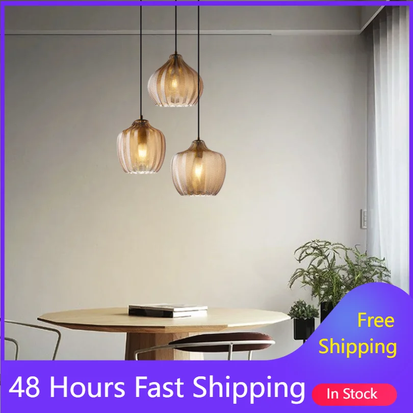 Glass Amber Pendant Lights Bedroom Kitchen Restaurant Hanging Lamp Loft Cafe Hanging Lamp Decoration Ceiling Chandeliers Modern