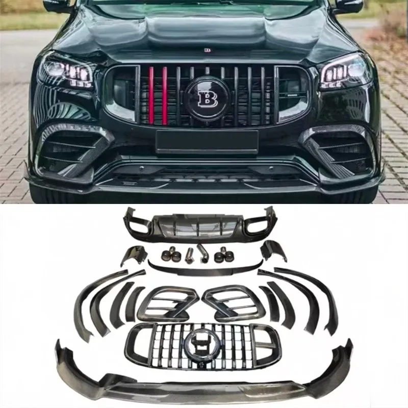 For Benz GLS63 AMG Real Carbon Fiber Bumper Front Lip Rear Diffuser Top Tail Wing Air Intake Tire Profile Spoiler Body Kit