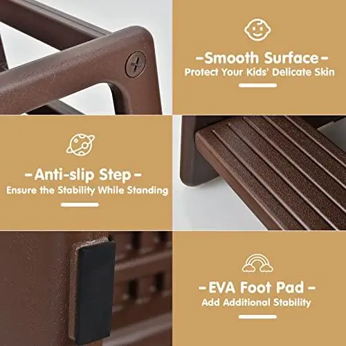 Kitchen Step Stool with Double Safety Rails, Toddler Learning Stool with 3 Adjustable Heights and Non-Slip Foot Pads, Toddler To