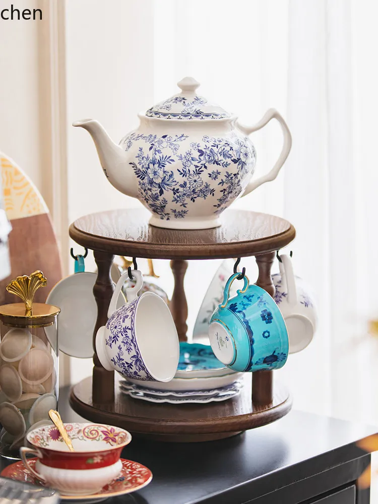 ZML Solid Wood Restaurant Kitchen Storage Rack Vintage Decorative Cup Holder Antique Home Display Coffee Cup Organizer