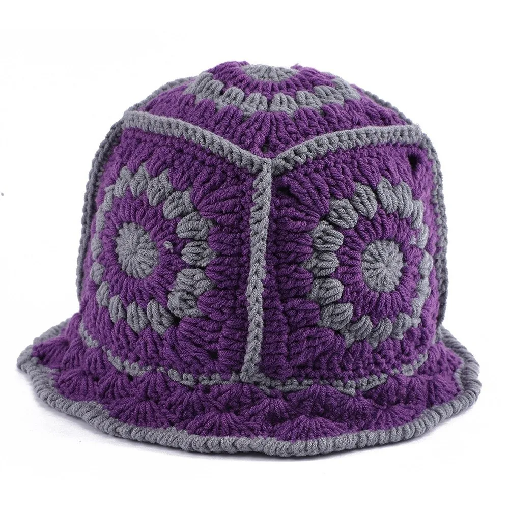 

Retro Fleece thread Knitted Fisherman Hat Hollow Korean Style Flower Sun Hat Bucket Hat Women