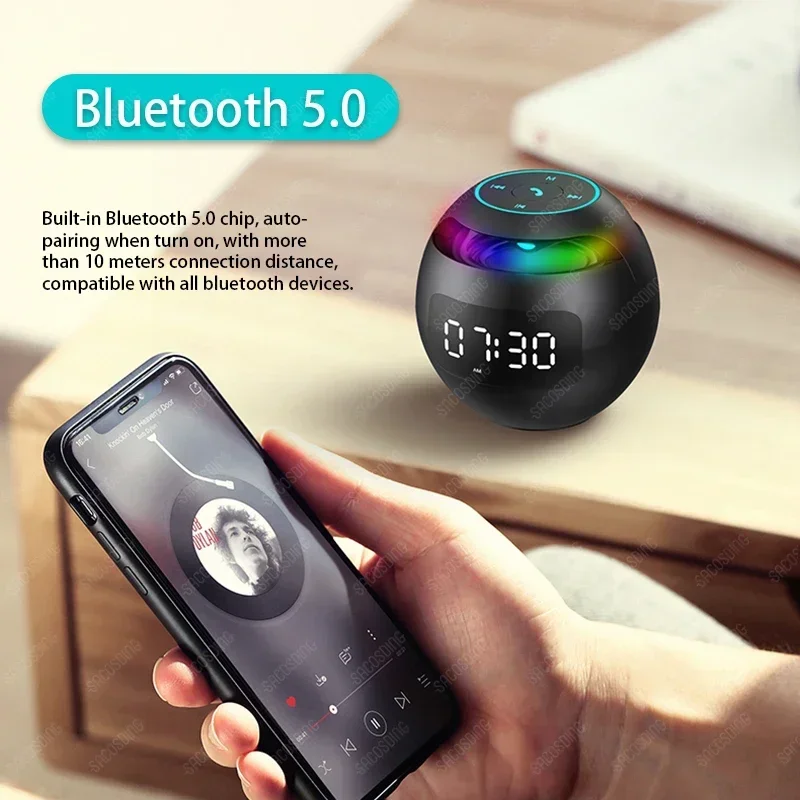 Mini Bluetooth Speaker Portable with LED Light FM Radio Speakers Alarm Clock Timer Altavoces Music Boombox Caixa De Som Portatil images - 6