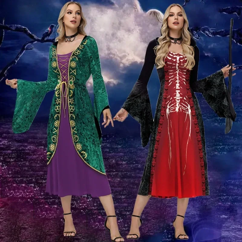 

Women Hocus Pocus 2 Cosplay Dresses Hooded Cape Women Winifred Sanderson Witch Costume Long Sleeve Party Halloween Costume Dress