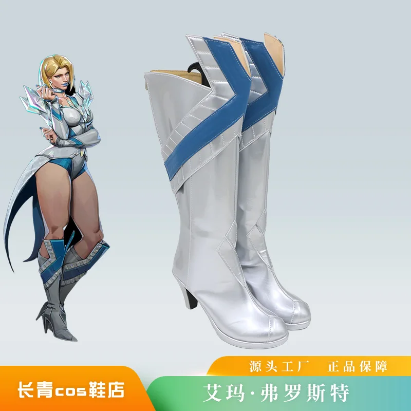 لعبة إيما فروست وايت كوين التأثيرية أحذية كرنفال الهالوين أحذية مصنوعة يدويًا من الجلد الصناعي