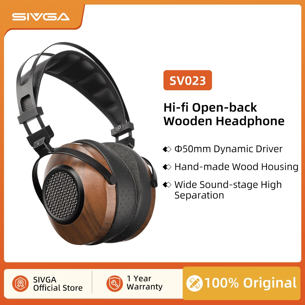 Sivga Sv023 Hifi Open Rug Over-Ear Walnoot Houten Hoofdtelefoon 50Mm Dynamische Driver Comfortabele Bedrade Monitor