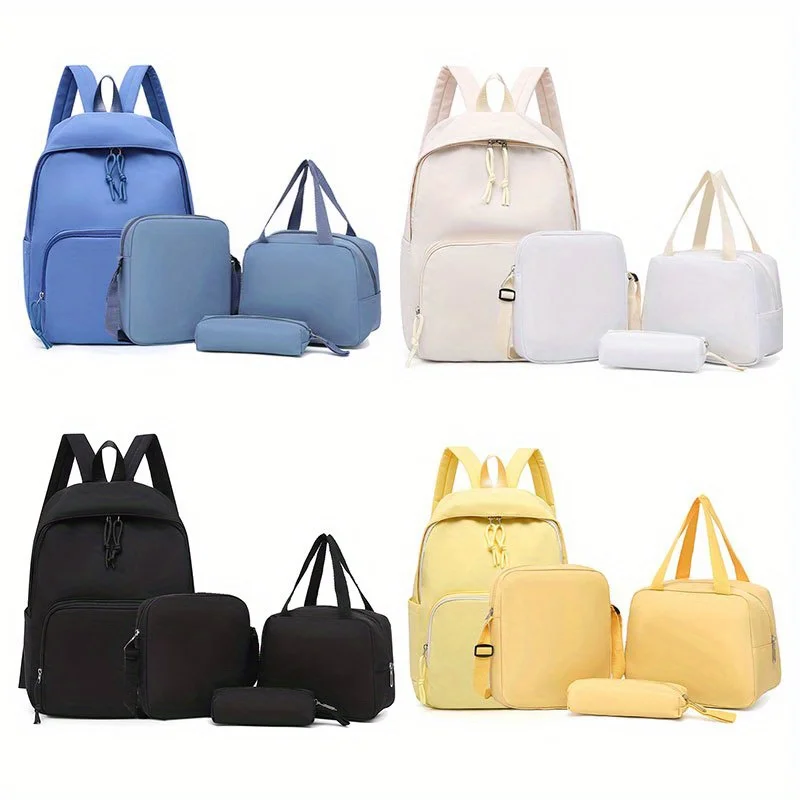 4 pcs Bag sets High Quality Nylon Women Backpack Solid Color Large Capacity Bookbag Women\'s Backpack For Commute School