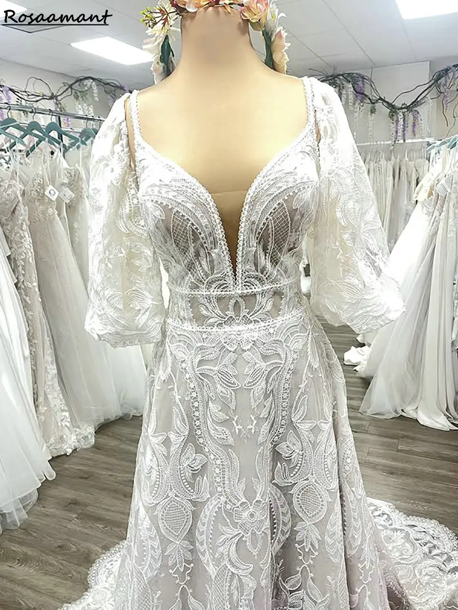 Богемные свадебные платья трапециевидной формы со съемными рукавами и аппликациями на тонких бретельках, кружевные свадебные платья в стиле кантри