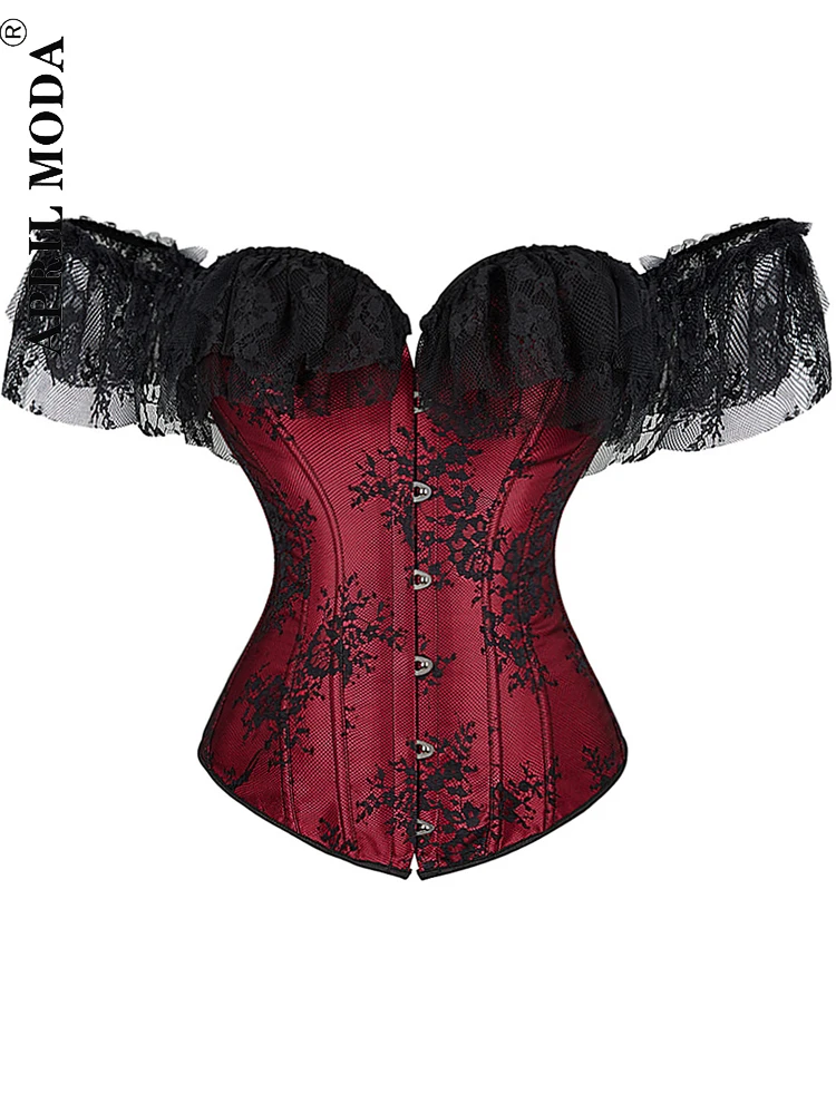 Black White Pink Lace Gothic Corset Tops Steampunk Cosplay Bandage Bodyshaper Elegant Patchwork Dance Party Bustier Costumes