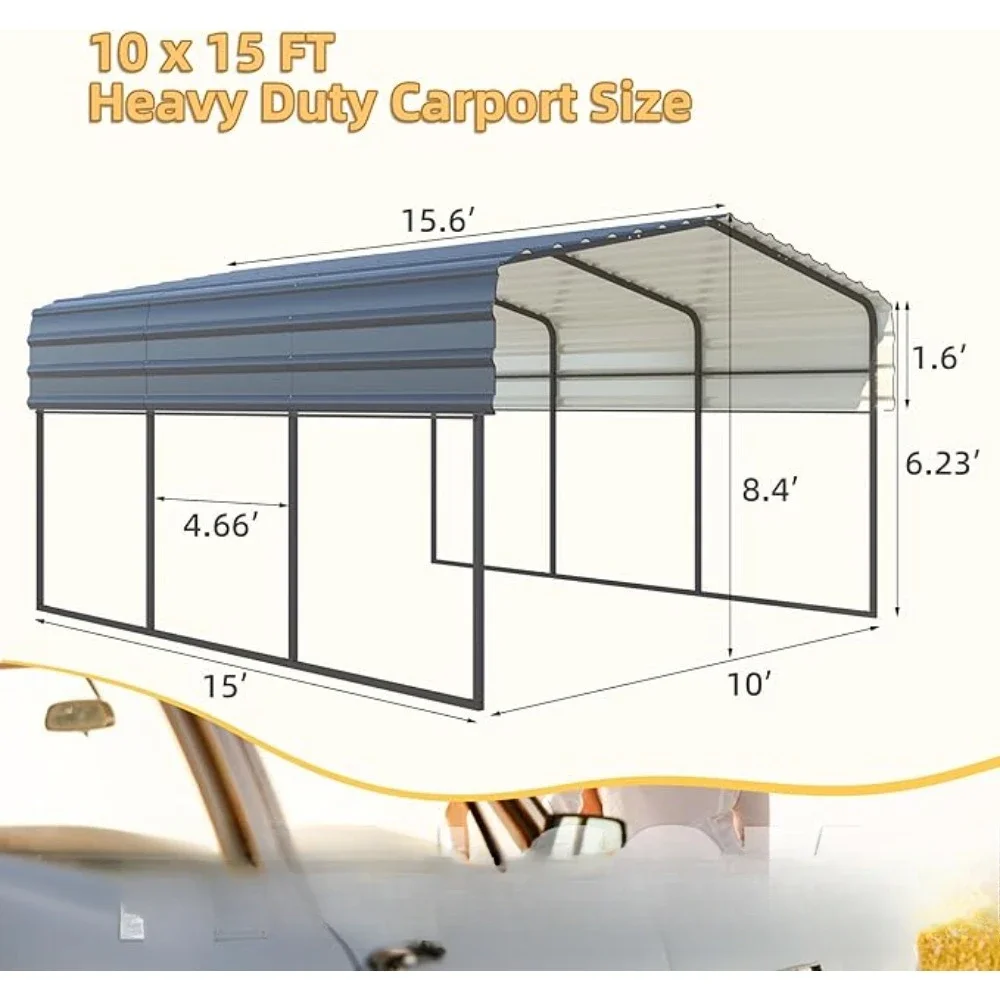 10'x15'Carport with Galvanized Steel Roof  Multi-Use Shelter, Sturdy Metal Carport for Cars, Boats