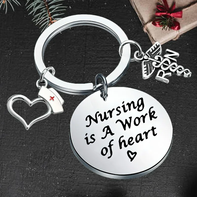 

Cute Nurse Appreciation Gift Keychain pendant Nurse Birthday Graduation Christmas Gifts key chains Nursing is a Work of Heart