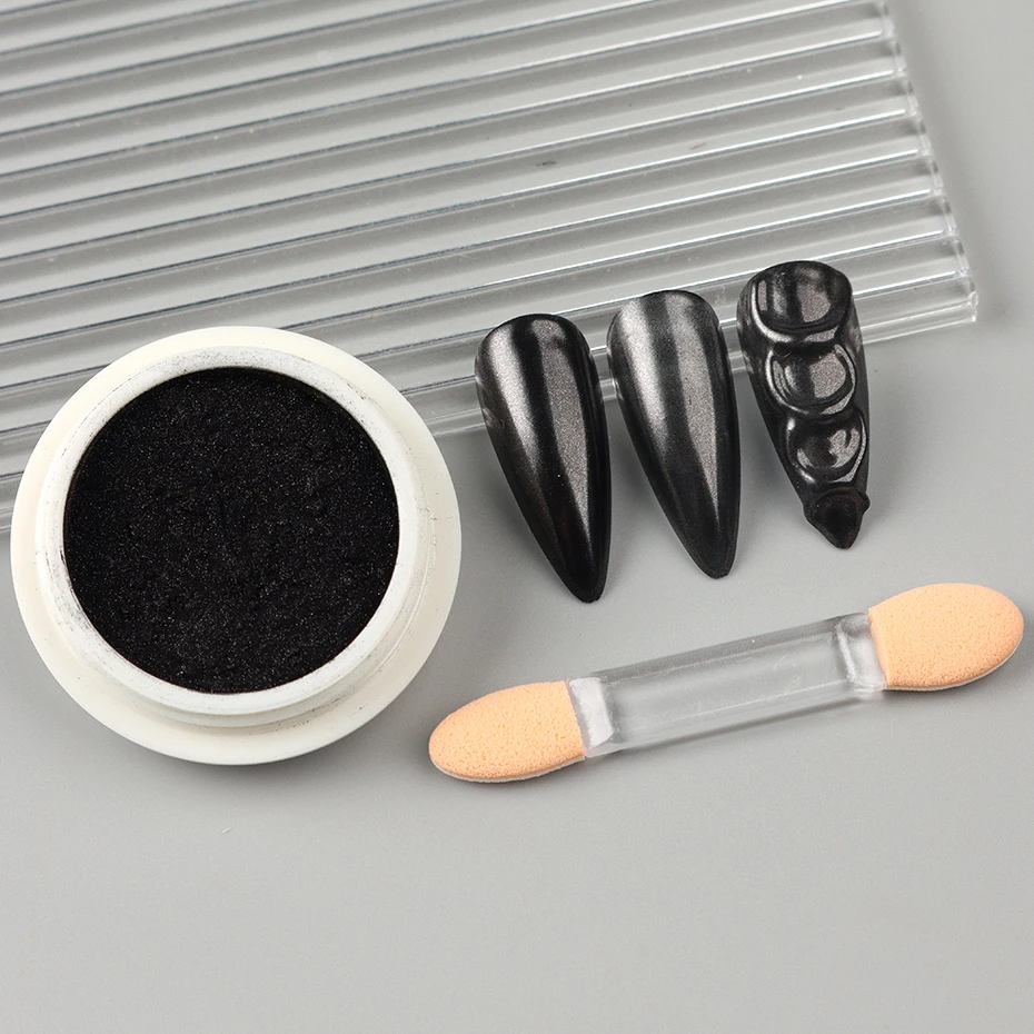 1 caja de polvo de uñas negro cromado, polvo metálico para frotar, pigmento mágico espejo, glitter para uñas, adornos Y2K, decoración de arte de uñas, manicura 6