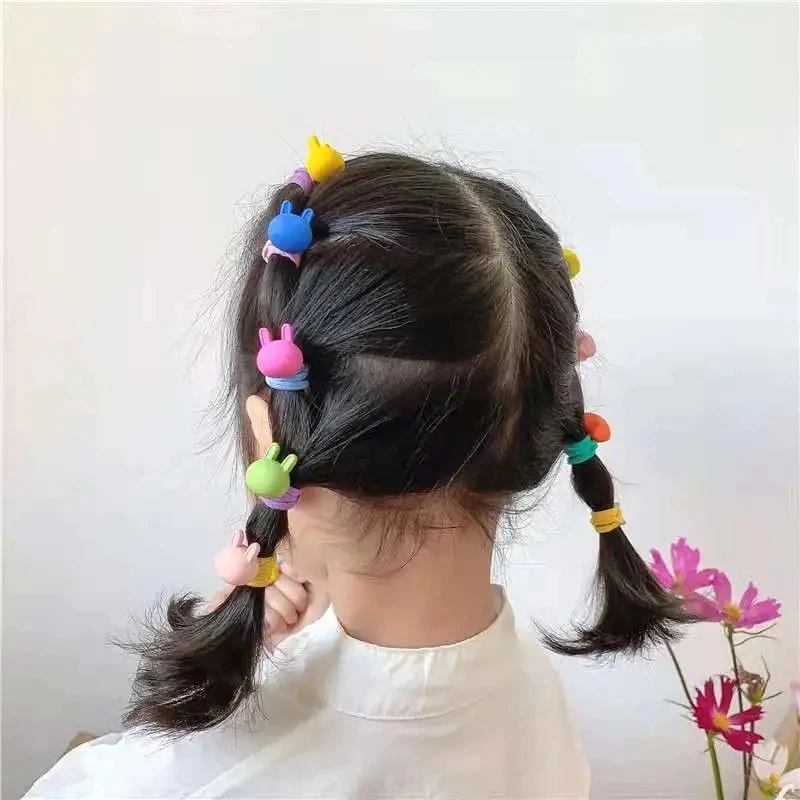 10pcs/Set Cute Heart Shaped Frosted Bead Pendant Hair Rope For Girls Fashion Candy Color Geometric Elastic Hair Bands Headwear